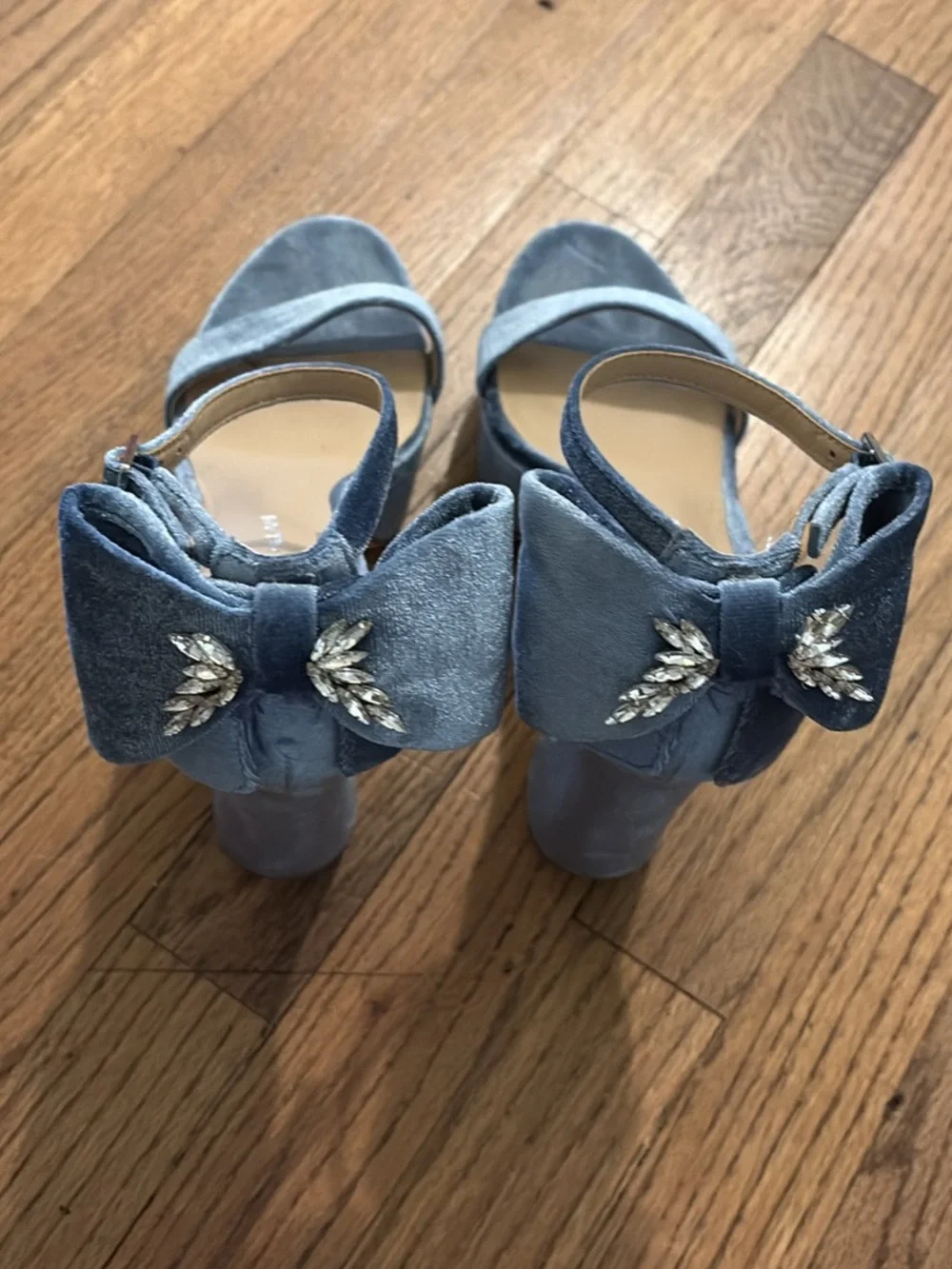 ANTONIO MELANI Blue Velvet Ankle-Strap Block Heels
